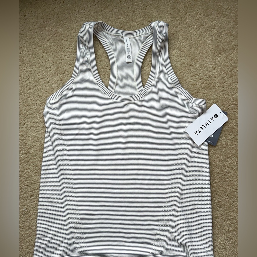 Athleta White and Black Striped Racerback Tank